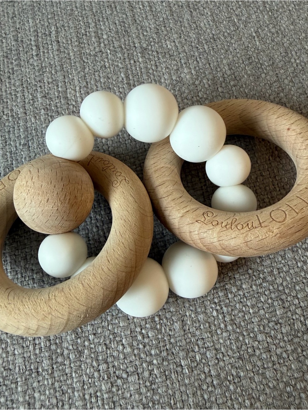 Loulou Wooden Ring Teether with Cream Silicone Beads - Baby Accessory